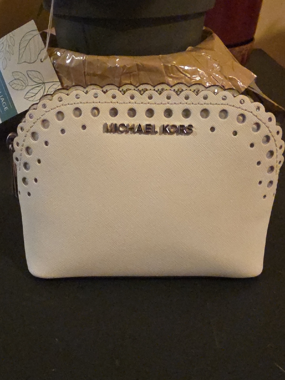 Michael Kors White Perforated Saffiano Leather  Cosmetic Bag